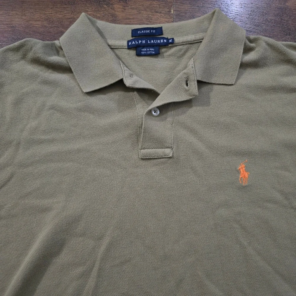 Ralph Lauren Mens Classic Fit Polo Shirt Olive Green‎ Orange Pony XL RL-CCRC1W